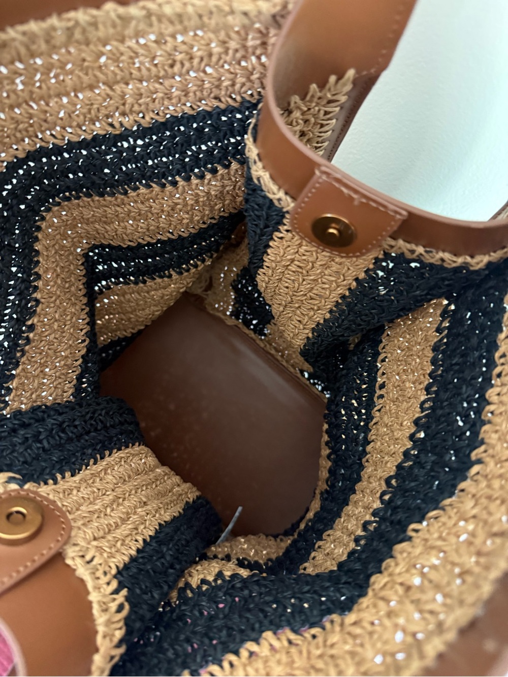 Boden Brown and Black Striped Woven Shoulder Tote - Picture 3 of 4